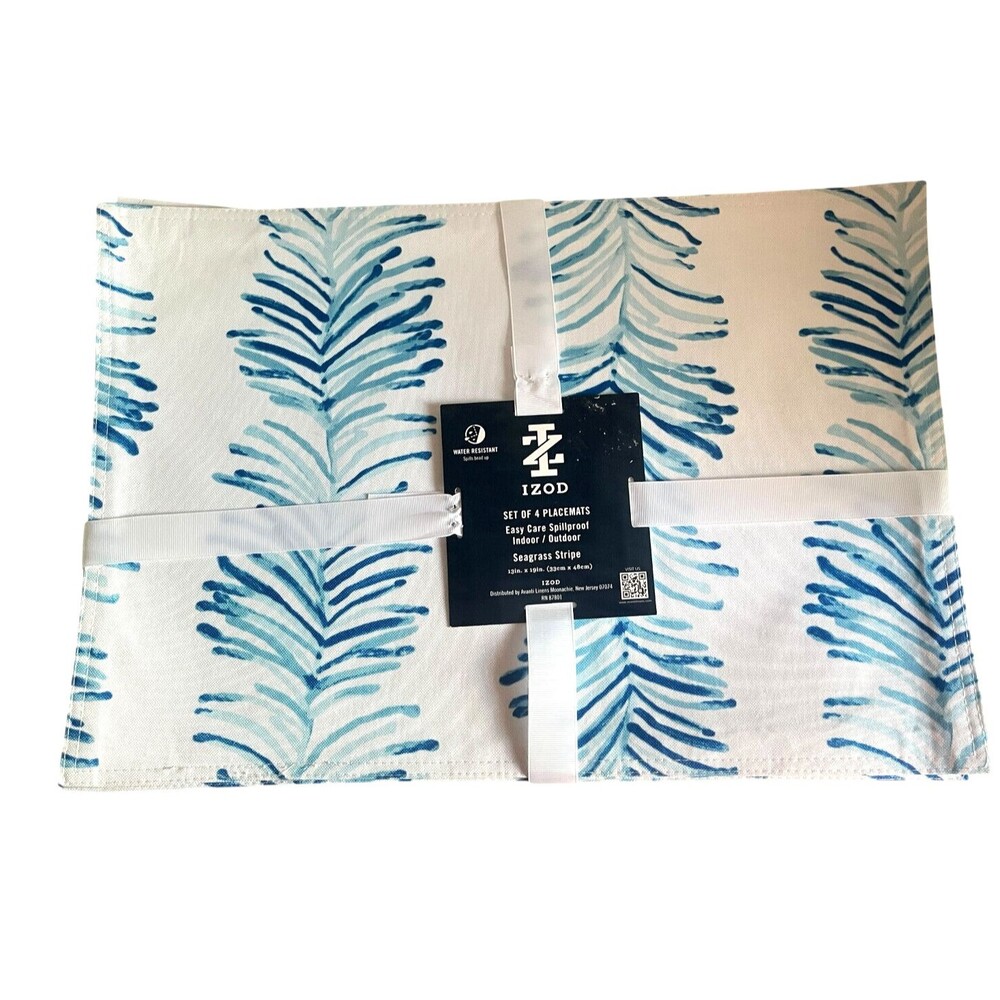 Izod Placemats Set of 4 Seagrass Stripe Indoor Outdoor Reversible Summer 13x19"